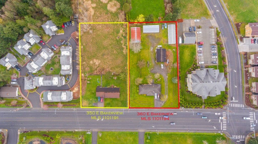 Property Lots shown from an aerial drone footage on 350 E. Bakerview in Bellingham, Washington