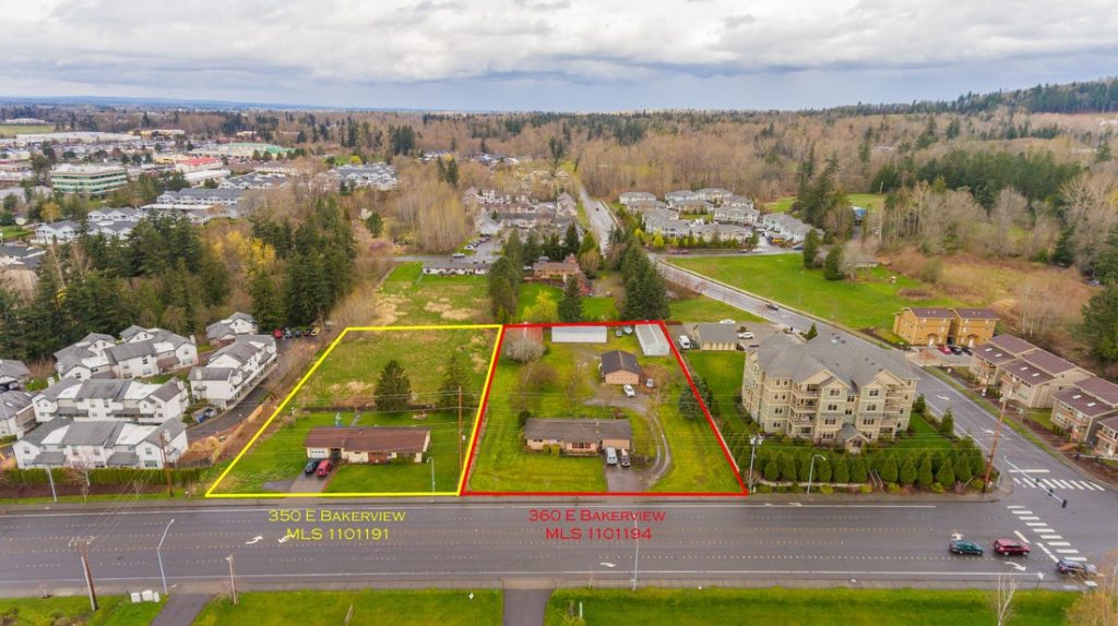 Property Lots shown from an aerial drone footage on 350 E. Bakerview in Bellingham, Washington